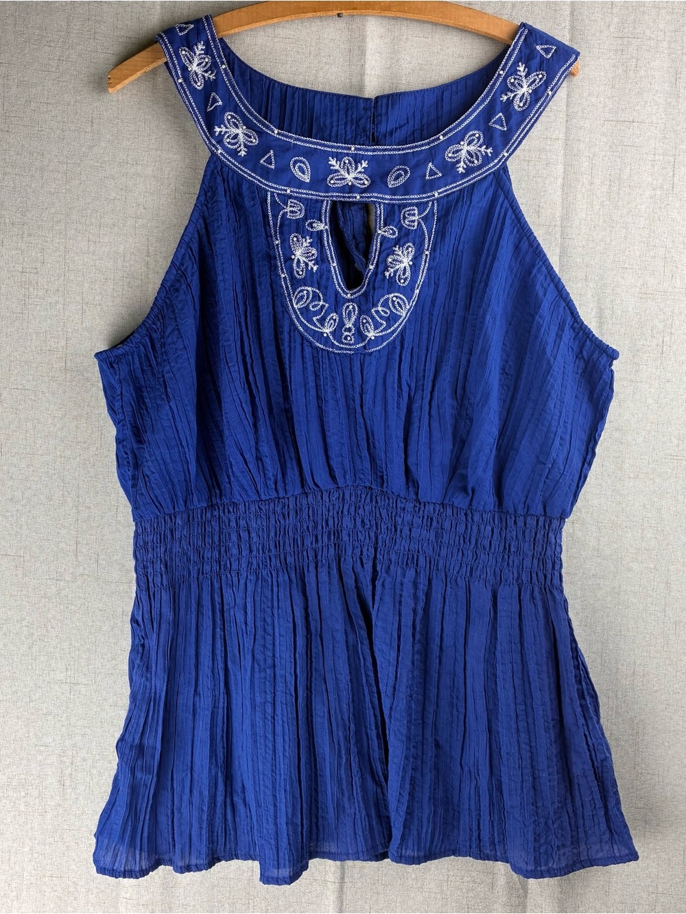 Cato Goddess Embroidered Shirt Womens Royal Blue White Sleeveless Top 2X 3X 22